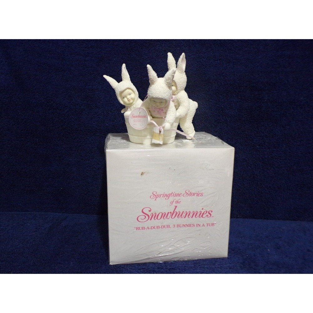 Snowbunnies Rub-A-Dub-Dub 3 Bunnies in a Tub Figurine 26115 New In Box NOS Vtg.